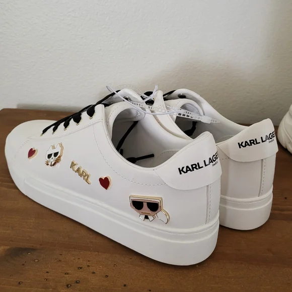 NWOB KARL LAGERFELD PARIS Cambie Embellished Sneakers Size 9.5M White Cat Love - Picture 5 of 6